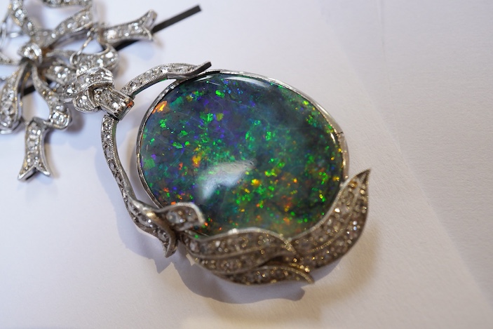 An impressive Belle Epoque black opal and diamond pendant, early 20th century
